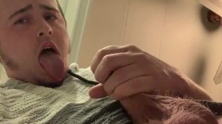 Long Tongue Out Cumshot! Rock Hard Cock and Drooling Solo Male Ahegao
