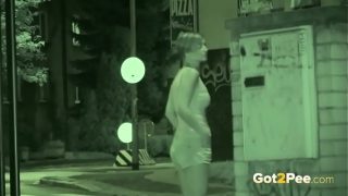 Public Pissing – Night vision catches a hot European peeing outside
